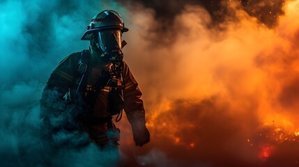 Brave Firefighter in Action Amidst Intense Flames