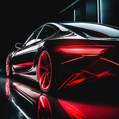 Elegant, futuristic, shiny car of the future, red tail lights