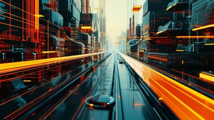 Fototapeta na wymiar Abstract futuristic city street with buildings and roads 3D render digital illustration