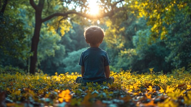 Image of a child exploring nature, conveying the curiosity and wonder of childhood through a candid shot in a park. AI generated image