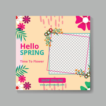 Spring sale banner background template with colorful flower