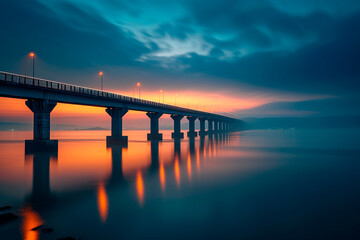Fototapeta na wymiar long exposure of infinite bridge at sunrise