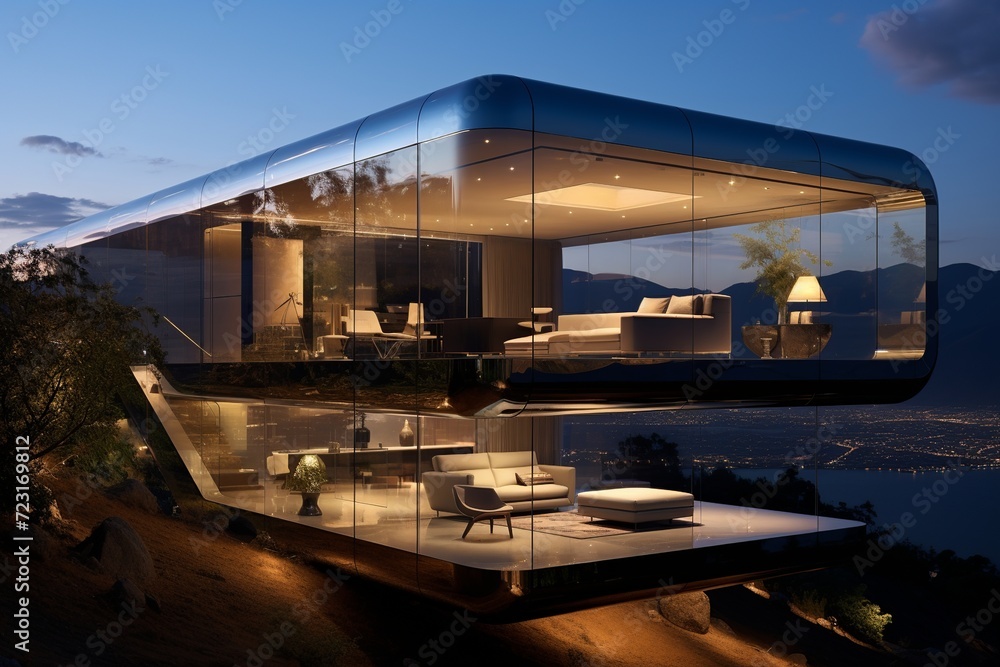 Poster step into the future with this sleek and minimalist house featuring clean lines, large floor-to-ceil