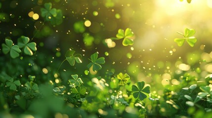 Abstract green clovers with blurred background with round bokeh for st patrick's day celebration