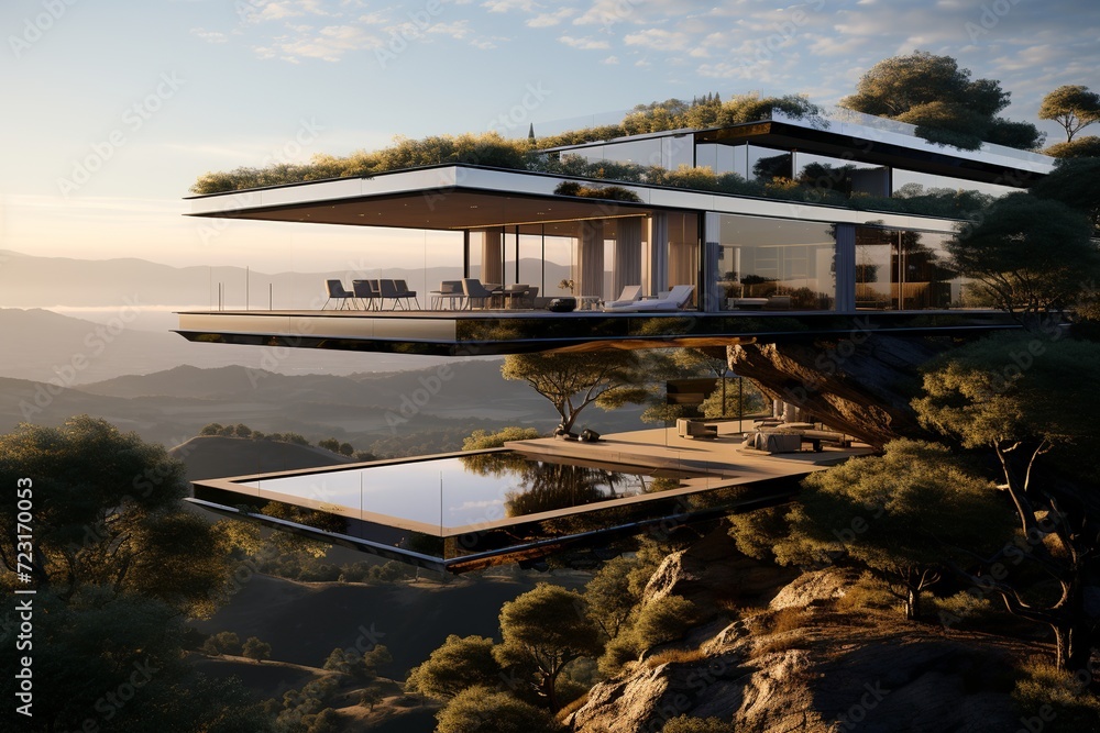 Poster step into the future with this sleek and minimalist house featuring clean lines, large floor-to-ceil