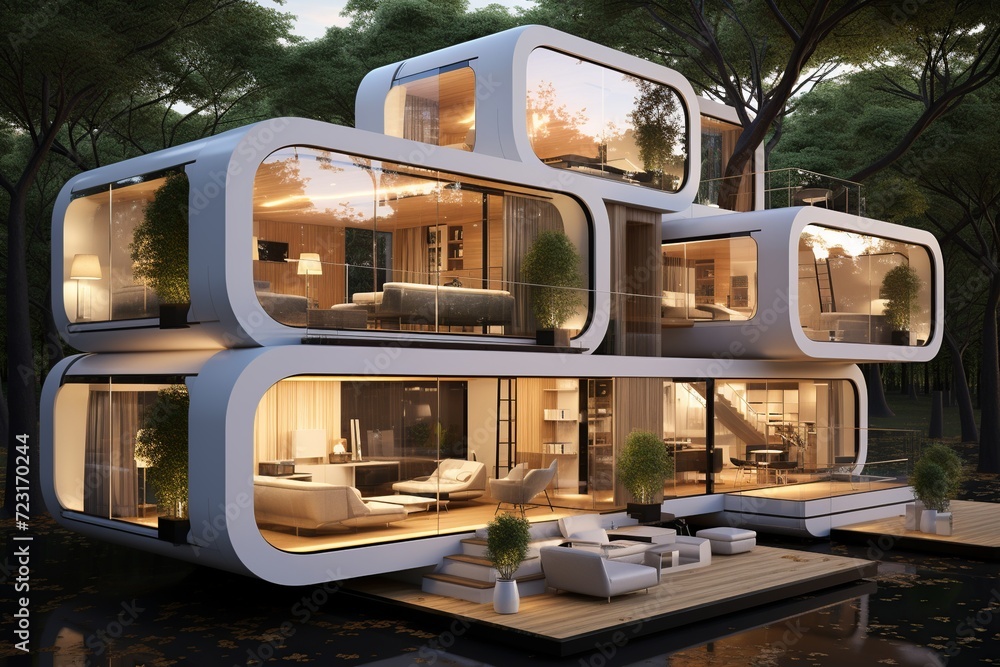 Poster step into the future with this sleek and minimalist house featuring clean lines, large floor-to-ceil