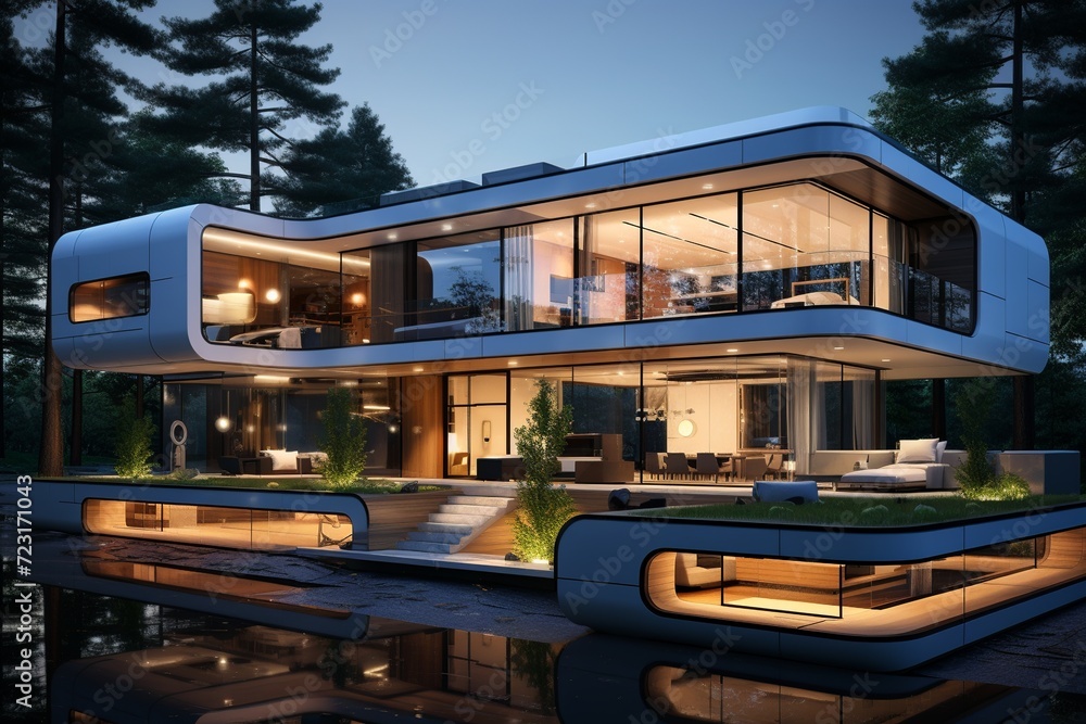 Poster step into the future with this sleek and minimalist house featuring clean lines, large floor-to-ceil