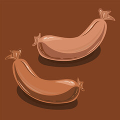 Two stylized sausages with highlights and shadows. Vector