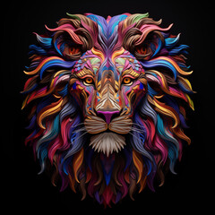 Colorful lion head on black background