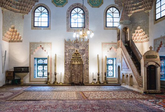 Sarajevo, Bosnia and Herzegovina - August 23, 2015: Gazi Husrev-beg Mosque in Bascarsija, historic part of Sarajevo city