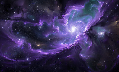 a purple nebula and stars in - obrazy, fototapety, plakaty
