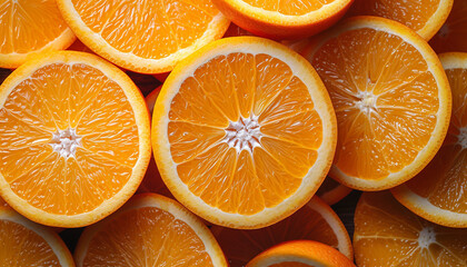 Sliced orange background. fresh orange fruits as background, top view