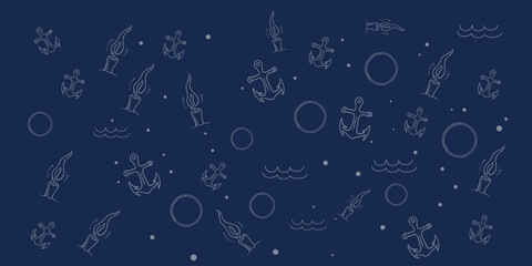 collection of beach objects ready. Collection of beach objects such as anchor. crayon outline. Flat design Isolated white background. Hand drawn trendy Vector illustration