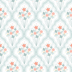 Easter seamless pattern with flowers .Spring cute repeating textures.Damask, Children's, baby, kids Easter  background, paper, wallpaper. Vector illustration