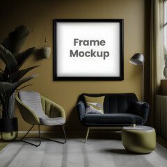 modern living room with Frame Mockup interior, 3d render
