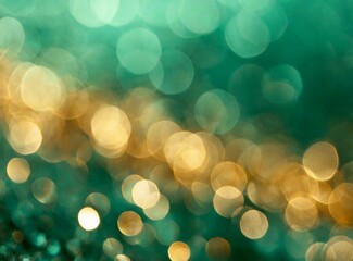 Fototapeta premium Abstract bokeh light effect background. Green and golden colors design.