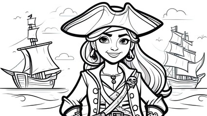 Coloring book for children: pirate girl
