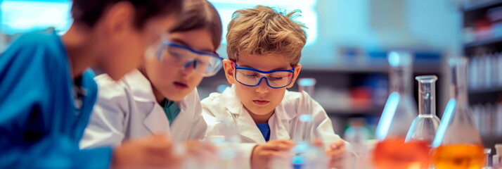 Little students conducting a chemical experiment.Generative AI