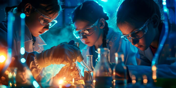 Little students conducting a chemical experiment.Generative AI