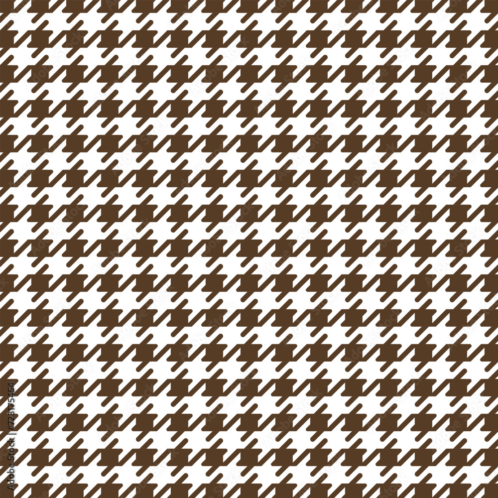 Wall mural rounded edges houndstooth pattern in brown and white.seamless pattern dogstooth geometric check plai