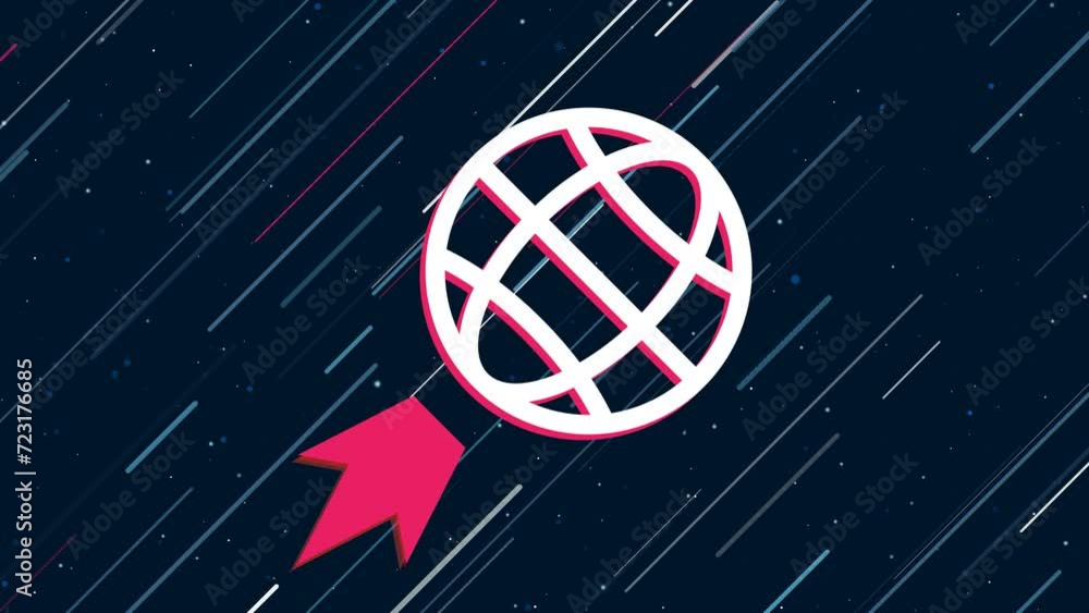 Poster web symbol flies through the universe on a jet propulsion. the symbol in the center is shaking due t