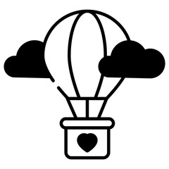 black and wight velantine day icon glyph  hot air baloon s  icon
