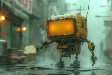 Obraz premium Cybernetic Kitchen Chaos with Robotic Appliances