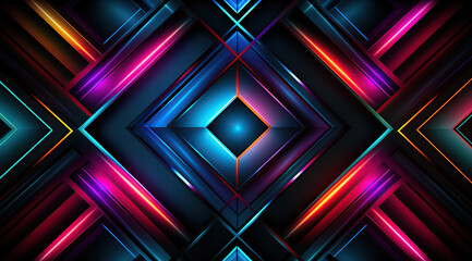 Fototapeta premium abstract neon light background. fantasy geometric design, bright pink purple orange lines glowing in ultraviolet light, 