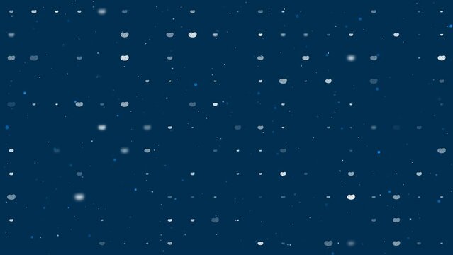 Template animation of evenly spaced potatoes symbols of different sizes and opacity. Animation of transparency and size. Seamless looped 4k animation on dark blue background with stars
