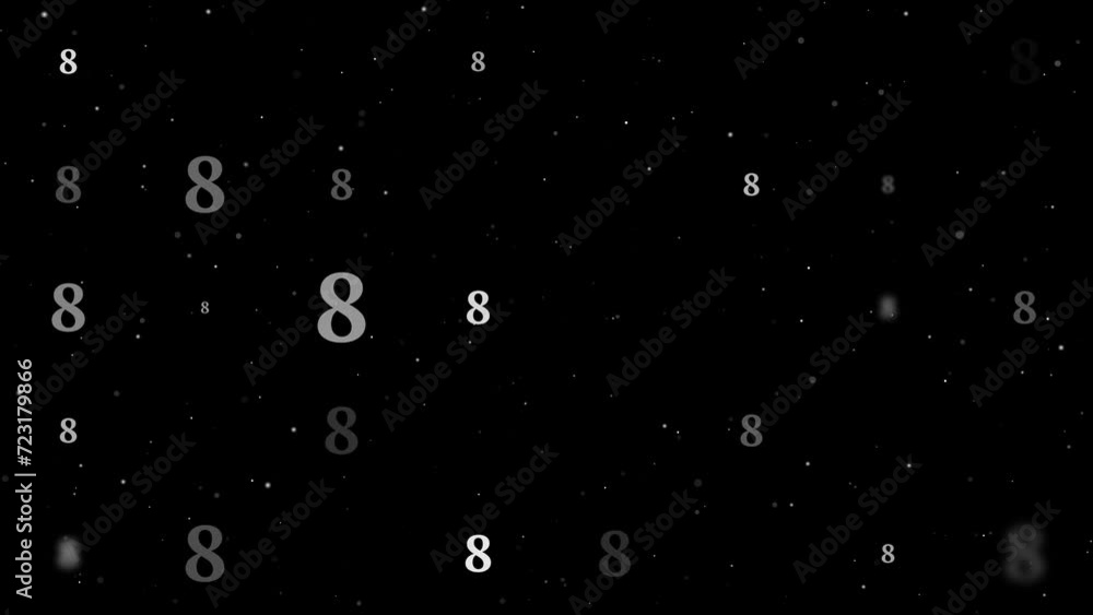 Poster template animation of evenly spaced number eight symbols of different sizes and opacity. animation o