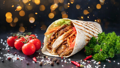Fresh grilled beef or chicken turkish arabic  shawarma doner.  - obrazy, fototapety, plakaty