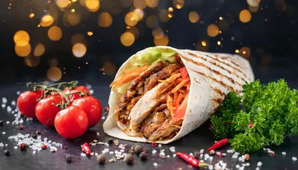 Foto op Plexiglas Fresh grilled beef or chicken turkish arabic  shawarma doner.  © Karo