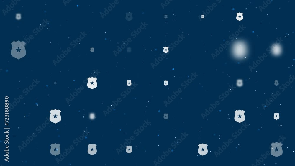 Poster template animation of evenly spaced police badge symbols of different sizes and opacity. animation o