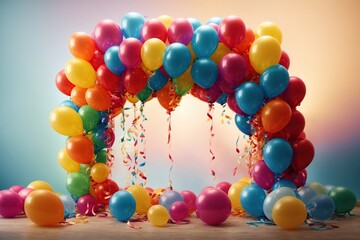 Several vibrant balloons with text-editable spaces, For banners congratulating someone on a birthday, anniversary, marriage, or holiday, a realistic background jovial social media template