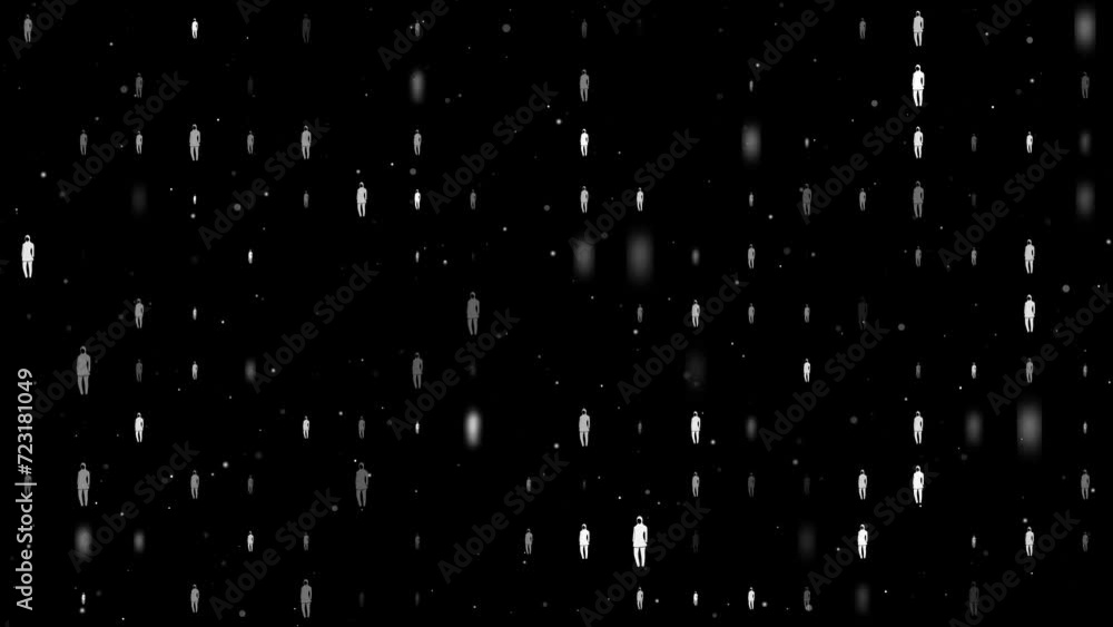 Poster template animation of evenly spaced burkini symbols of different sizes and opacity. animation of tra