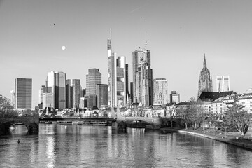 Fototapeta na wymiar scenic skyline of Frankfurt am Main with reflection in the river, Germany