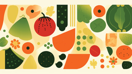 Organic food geometric mosaic background. Natural fruit - obrazy, fototapety, plakaty