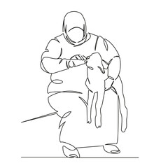 Grandmother feeds a baby goat from a bottle