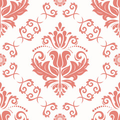Classic seamless vector pattern. Damask orient pink ornament. Classic vintage background. Orient pattern for fabric, wallpapers and packaging