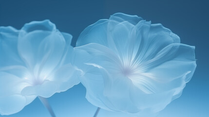 Fototapeta na wymiar Ethereal blue plastic flowers on a tranquil backdrop. Generative AI image