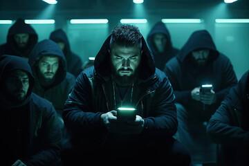 Generative AI image of a hacker group in action