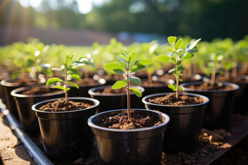Generative AI image of seedlings growing in pots
