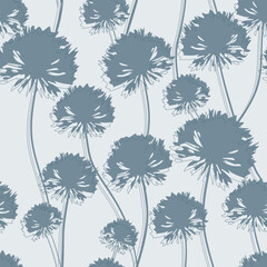 Dandelions seamless pattern. Meadow wild flowers silhouettes on a light background. Modern summer elegant floral design for home textiles, interiors, linens, cotton fabric, wrapping paper
