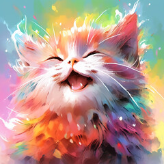 Happy cat in animated style. AI Generated
