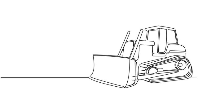 animated continuous single line drawing of bulldozer, construction machinery line art animation