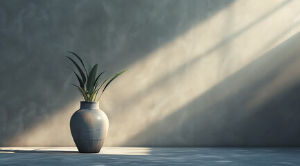 a vase stands in an empty room in - obrazy, fototapety, plakaty