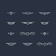 Heart  Engine Weapon Shape Sci Fi Hud Futuristic Metal Military Frame Set Wings For Logo Vector Isolated