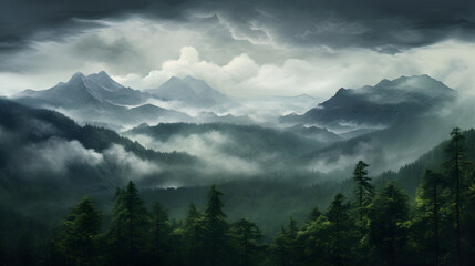Misty mountain landscape Moody forest landscape with fog and mist,,
green season scenery grass aeria