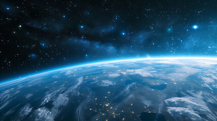 Fototapeta na wymiar a view of the blue earth in space in