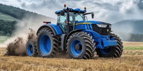 Shot of huge tractor with big wheels